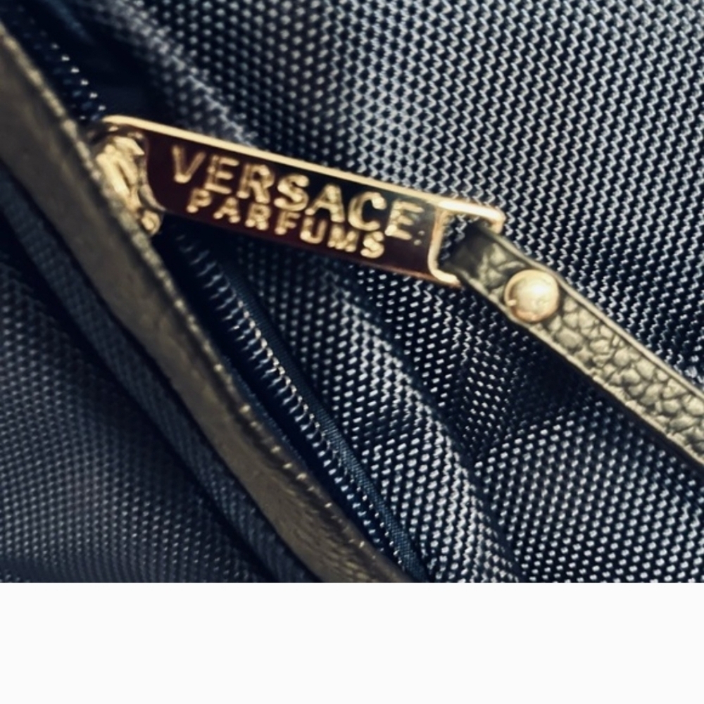 Versace Navy and Black Drawstring Backpack with Front Zip Pocket - Picture 7 of 10